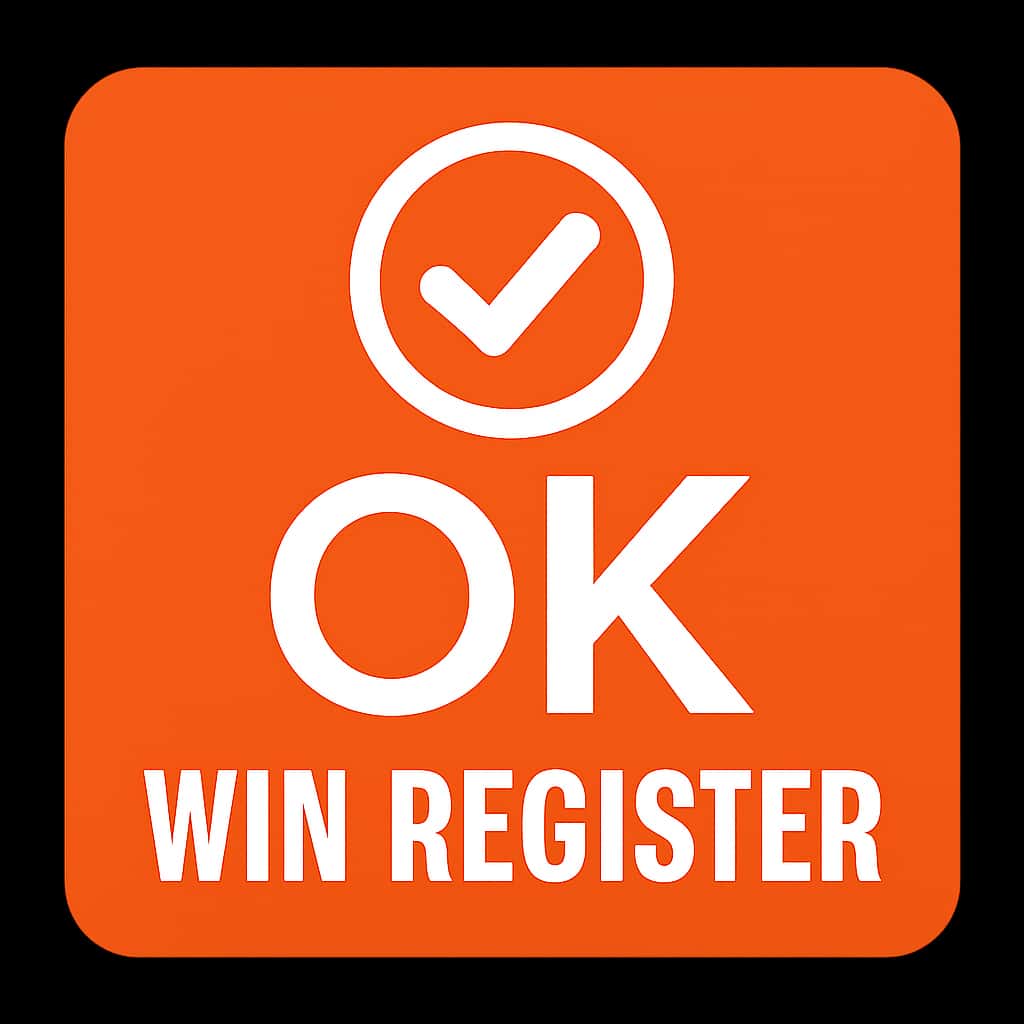 A simple and informative badge for the OK Win Register Install guide.