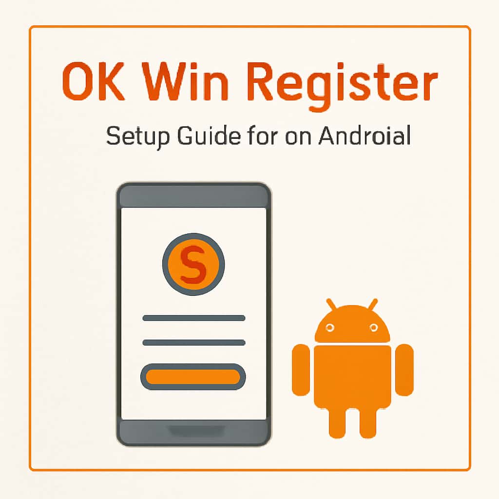 Illustration showing the installation steps for OK Win Register on Android.