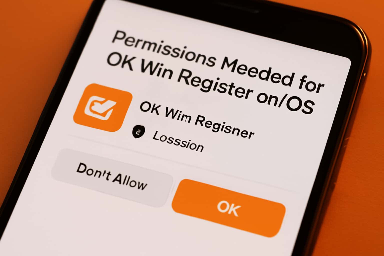 An informational graphic about permissions needed for OK Win Register on iOS.