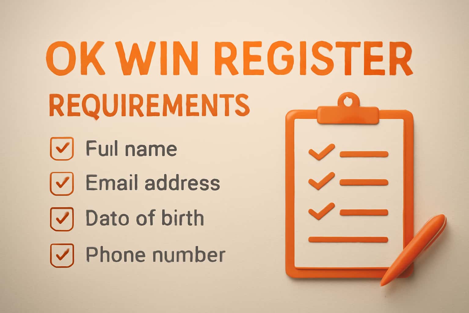 An informational scene illustrating the requirements for OK Win Register including APK size and compatibility.